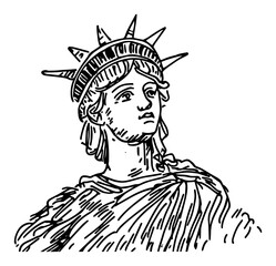 Statue of Liberty head portrait sketch hand drawn vector illustration