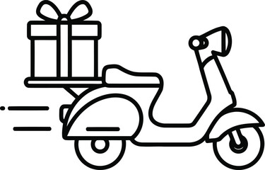 Fast scooter delivery of gift box concept icon vector illustration minimal line art motion blur vector © Bacon