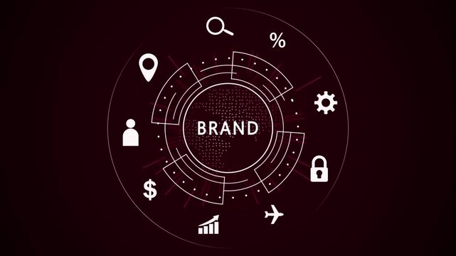 Digital Brand Strategy Hub with Global Network and Business Icons branding marketing - Powered by Adobe