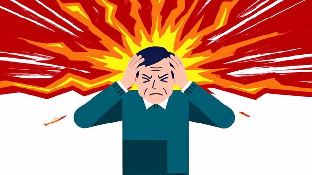 Depiction Of A Stressed Man Suffering From Headaches and Experiencing Pain Visuals