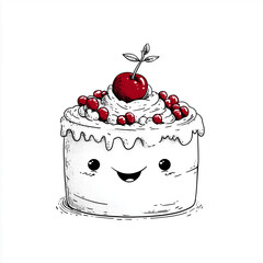 hand drawn sketch of a cake with cherries and cream
