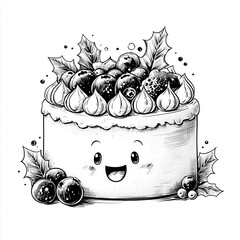 hand drawn sketch of a cake with cherries and cream