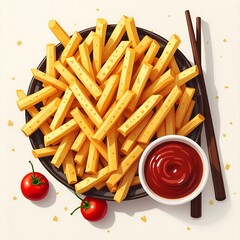 french fries with ketchup and mustard