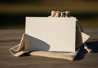 Kraft paper tag on wooden surface with soft warm ligth 