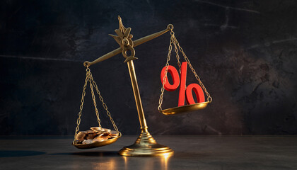 Economic Inflation Concept with Balance Scale and Percentage