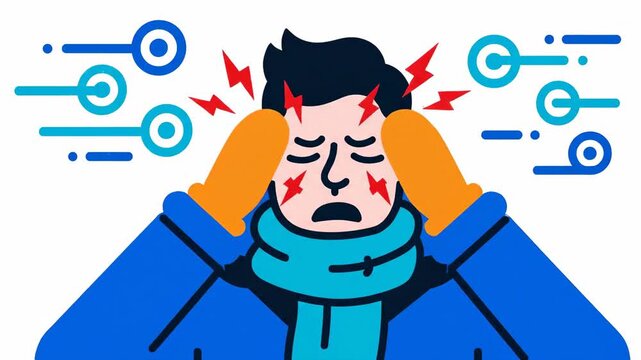 Animated Sequence Depicting the Experience of an Aching Head and Mental Exhaustion