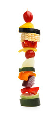 Skewer with tasty grilled vegetables isolated on white