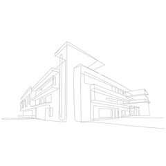 Architectural sketch of a modern building with clean lines