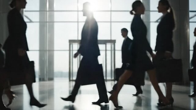 Dynamic business people in motion airport terminal ai generated art professional environment low angle view generative ai concept