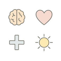 Obraz premium Brain Heart Health Sunshine Plus Symbols