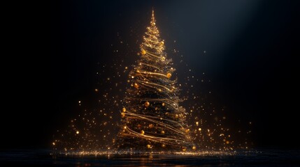 Obraz premium Luxurious Golden Christmas Tree in Dark Studio with Magical Glow