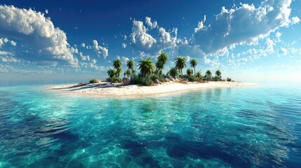 Tropical island paradise azure waters and palm trees under a bright blue sky