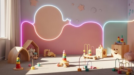 Naklejka premium Bright and Cheerful Childrens Playroom with Neon Accents.