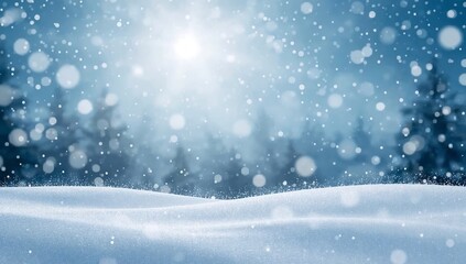 Fototapeta premium Snowy landscape with forest and falling snow