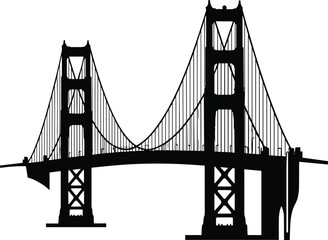 Golden Gate Bridge silhouette, San Francisco landmark, suspension bridge, iconic architecture, travel destination, black vector, skyline, engineering marvel, USA
