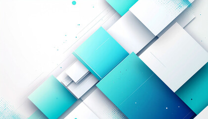 Abstract background with overlapping blue and white geometric squares and rectangles creating a modern design.