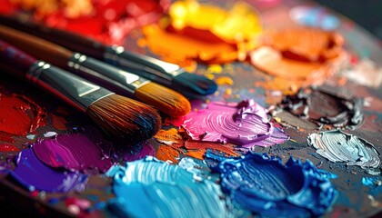 Obraz premium Artist's palette with oil paints and brushes