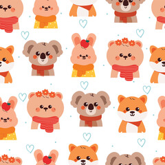 cute seamless pattern cartoon animals with Christmas and winter vibe for wallpaper and gift wrap paper