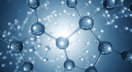 Abstract molecule structure with connections on blue background