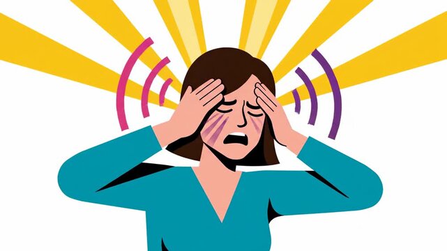 Woman Experiencing A Headache, Pain, And Discomfort, Health Problem Visualized Animation