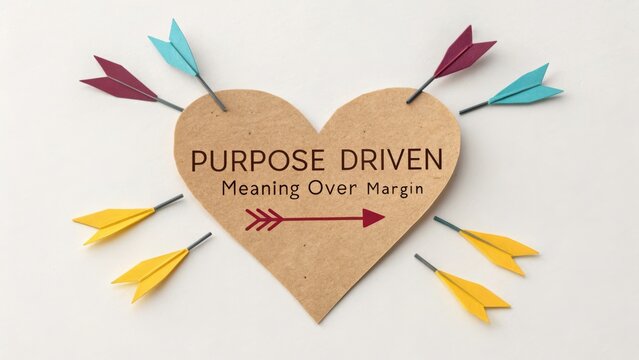 Purpose Driven Heart with Colorful Arrows and Compelling Message of Meaning Over Margin for Inspirational Themes