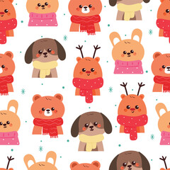 cute seamless pattern cartoon animals with Christmas and winter vibe for wallpaper and gift wrap paper