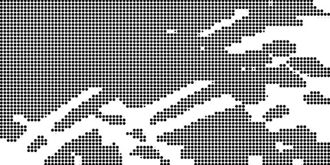 Grunge halftone gradient background. Faded grit noise texture. White and black sand wallpaper. Retro pixelated backdrop. Anime or manga style comic overlay. Vector graphic design textured template