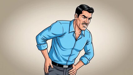 Man Experiencing Back Pain Illustrated, Expressing Discomfort and Suffering Visually