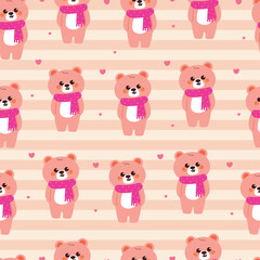 cute cartoon bear with Santa hat seamless pattern with stripe background for winter season