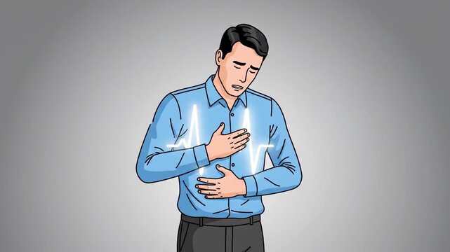 Man Experiencing Chest Pain With Animated Heartbeat Pulse Indication Illustration