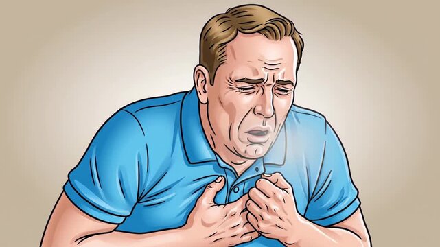 Man Experiencing Severe Chest Pain and Difficulty Breathing, Medical Emergency Concept