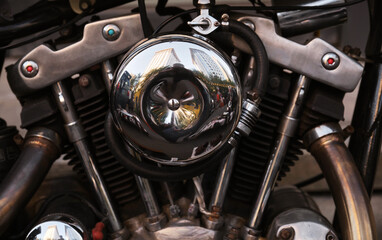 vintage motorcycle engine detail, closeup