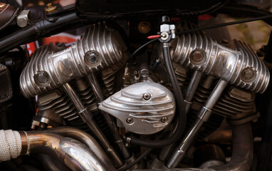 vintage motorcycle engine detail, closeup