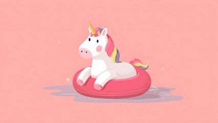 A sweet cartoon illustration of a cute unicorn with a pink flower and a red heart ribbon, perfect for a baby's Valentine's Day card design