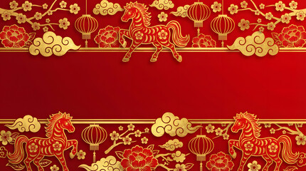 Golden Horses and Chinese Lanterns Frame for Festive Celebrations