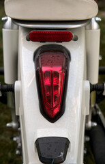 Close-up of the headlights of a vintage motorcycle.