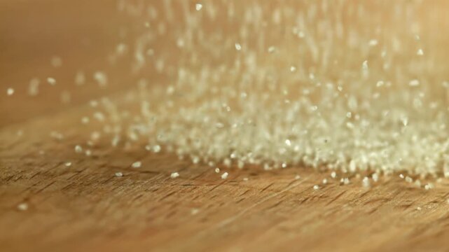 Semolina falls on a wooden table. Filmed on a high-speed camera at 1000 fps. High quality FullHD footage
