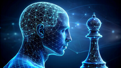 Artificial intelligence brain with chess rook representing strategy and machine learning for business and technology concepts