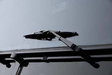 Close-up of the windows and wipers of a vintage SUV