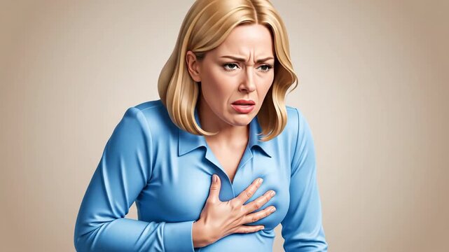 Woman Experiencing Chest Pain, Illustrating Health Distress And Physical Discomfort
