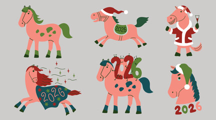 Happy New Year of the Horse 2026 card banner invitation poster set collection