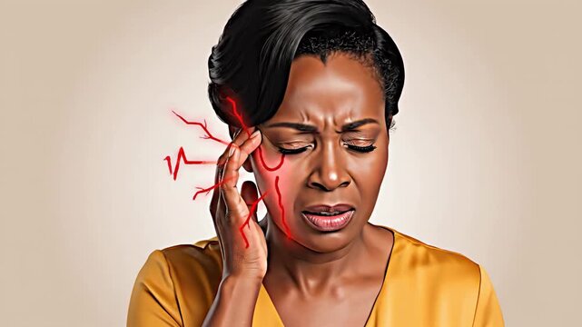 Woman Experiencing Intense Facial Pain and Discomfort Depicted in Series of Frames