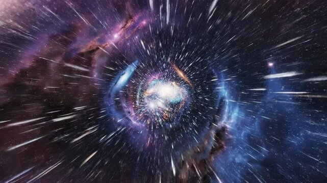 Cosmic voyage abstract depiction of stars and galaxies through a warp tunnel