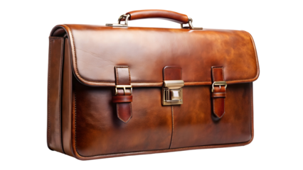 Professional brown leather briefcase with brass accents for business success, ready for travel and important documents