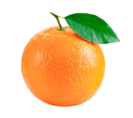 fresh orange with leaf, isolated on black
