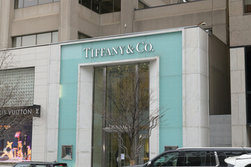 Naklejka premium exterior of Tiffany & Co, a jewelry store, located at 150 Bloor St W, inside 89 Avenue Yorkville, Toronto