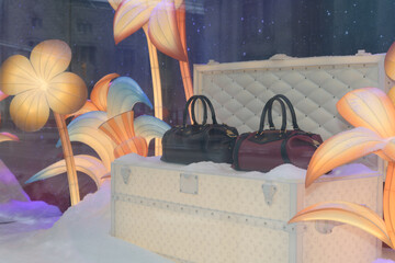 Fototapeta premium holiday display at Louis Vuitton, a leather goods store, located at 150 Bloor St W, at 89 Avenue Yorkville, Toronto