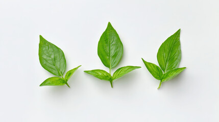 Fototapeta premium Fresh green basil leaves isolated on white background with natural texture and vibrant color for cooking and decoration