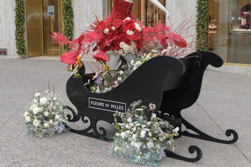Naklejka premium sleigh with floral display at Fleurs de Villes NOËL Bloor-Yorkville, Toronto