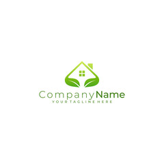 house logo and leaf design combination, building logo nature